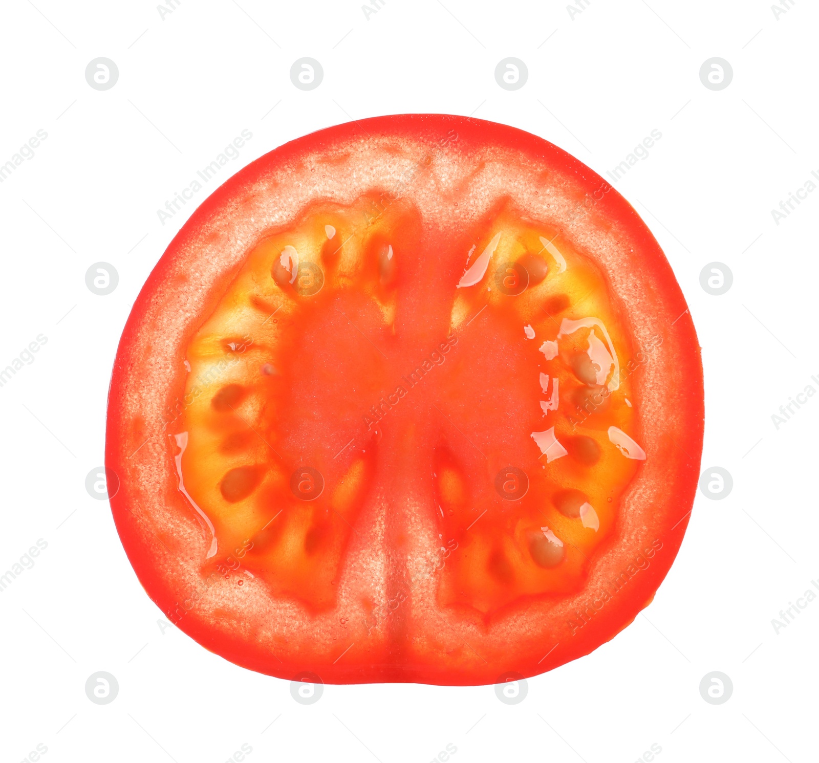 Photo of Slice of fresh cherry tomato isolated on white