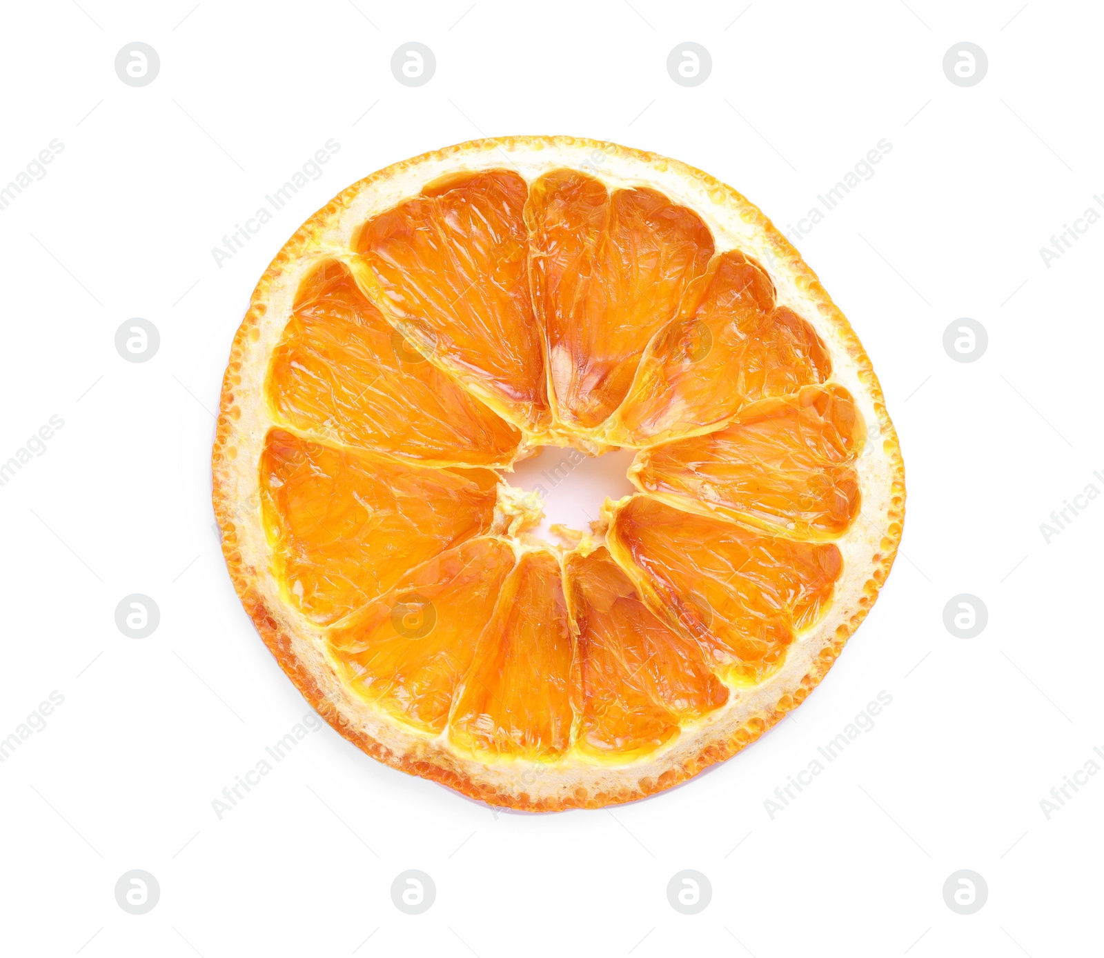 Delicious dry orange slice isolated on white, top view Photo of Delicious dry orange slice isolated on white, top view