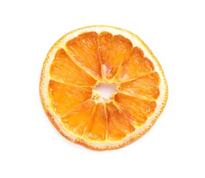 Photo of Delicious dry orange slice isolated on white, top view