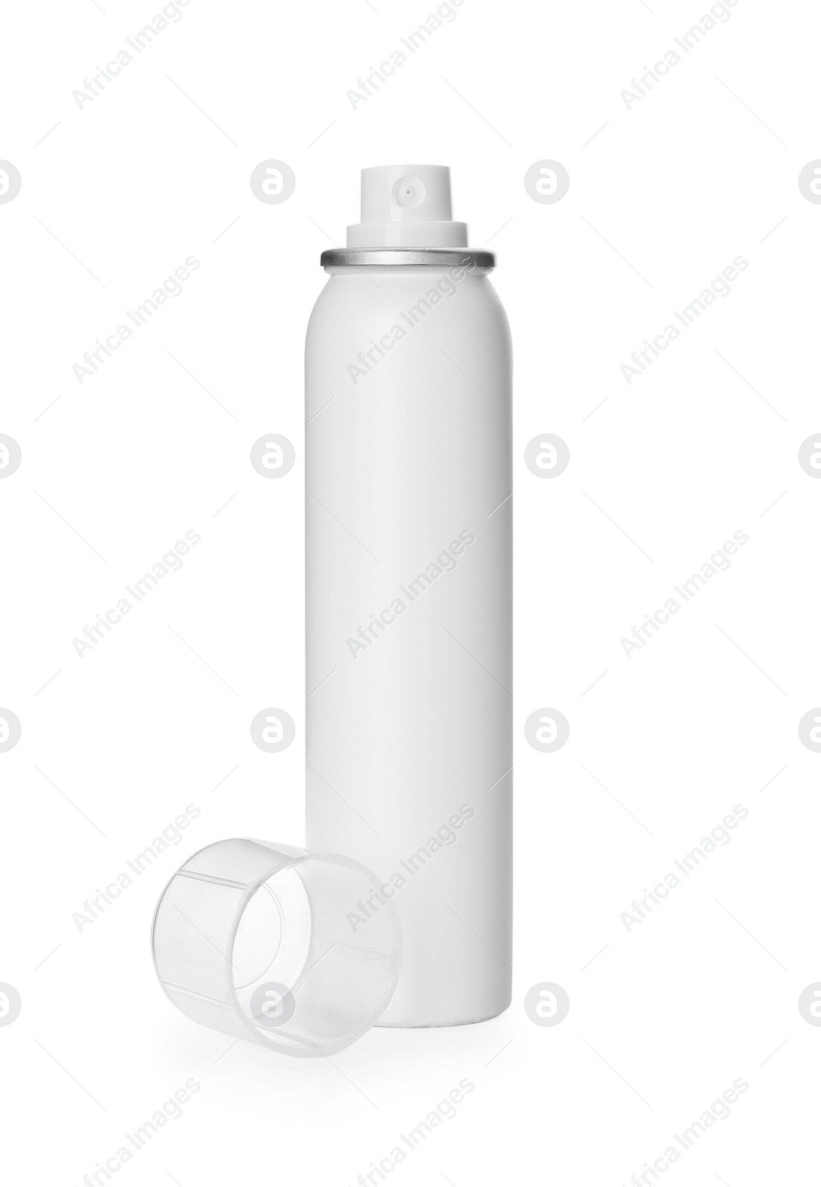 Photo of Bottle of dry shampoo isolated on white
