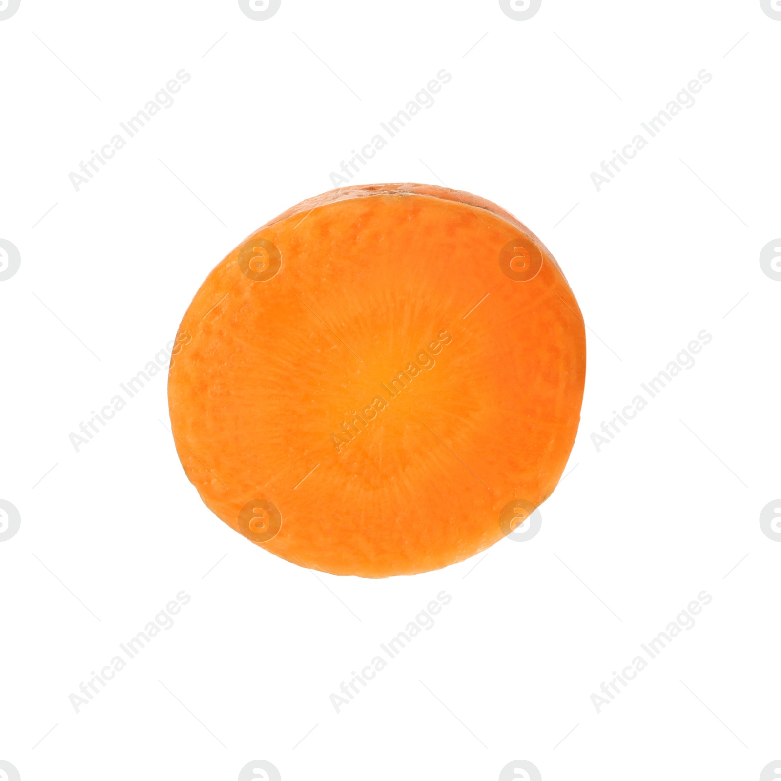 Photo of Slice of ripe carrot on white background