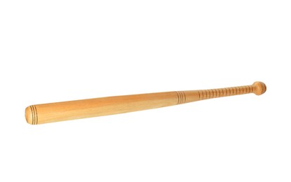 Photo of Wooden baseball bat isolated on white. Sports equipment