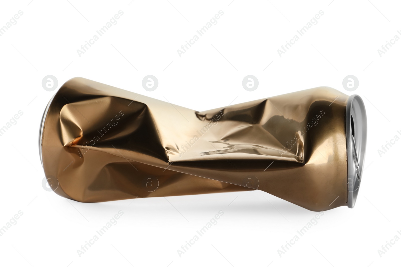 Photo of Aluminium golden crumpled can isolated on white