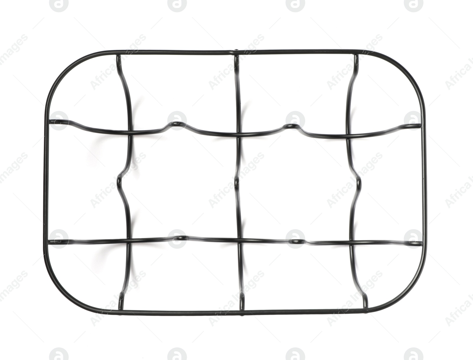 Photo of Black metal egg tray on white background, top view