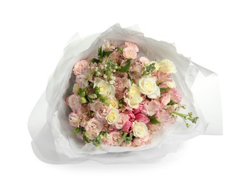 Beautiful bouquet of fresh flowers isolated on white