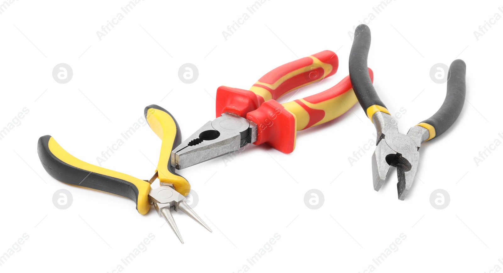 Photo of Group of different pliers isolated on white