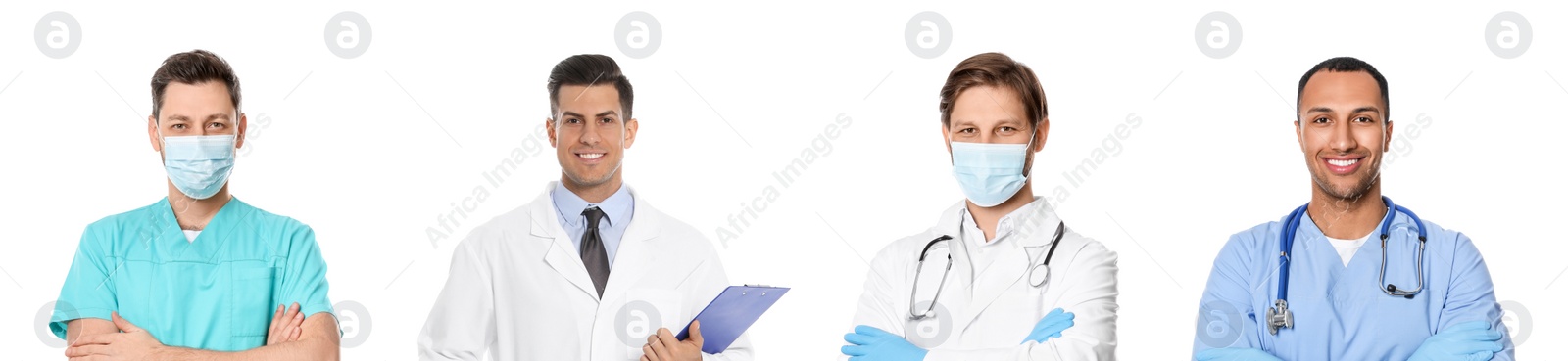 Image of Medical nurses on white background, set of photos