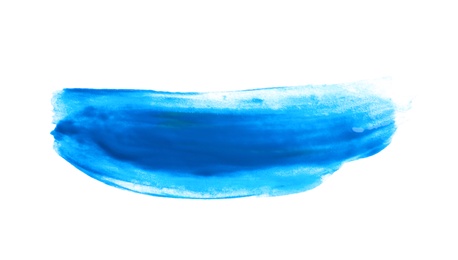 Photo of Abstract brushstroke of blue paint isolated on white