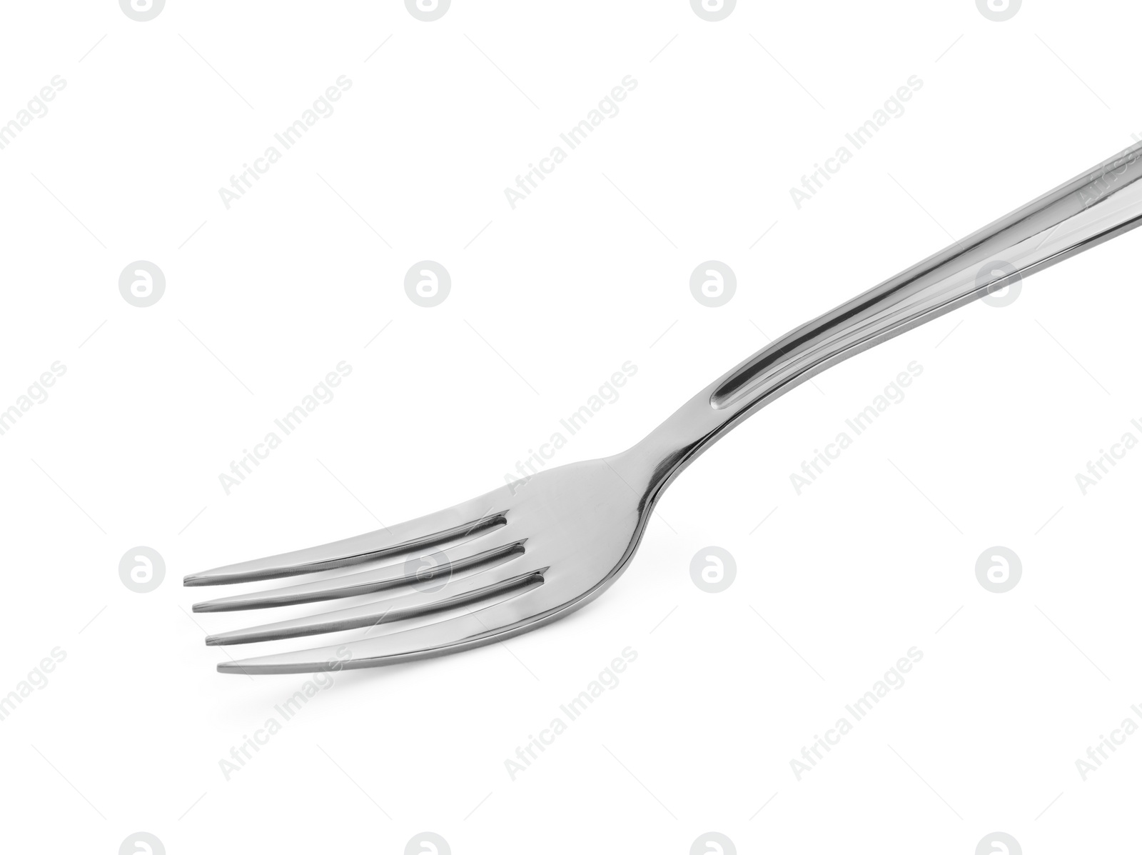 Photo of One shiny metal fork isolated on white