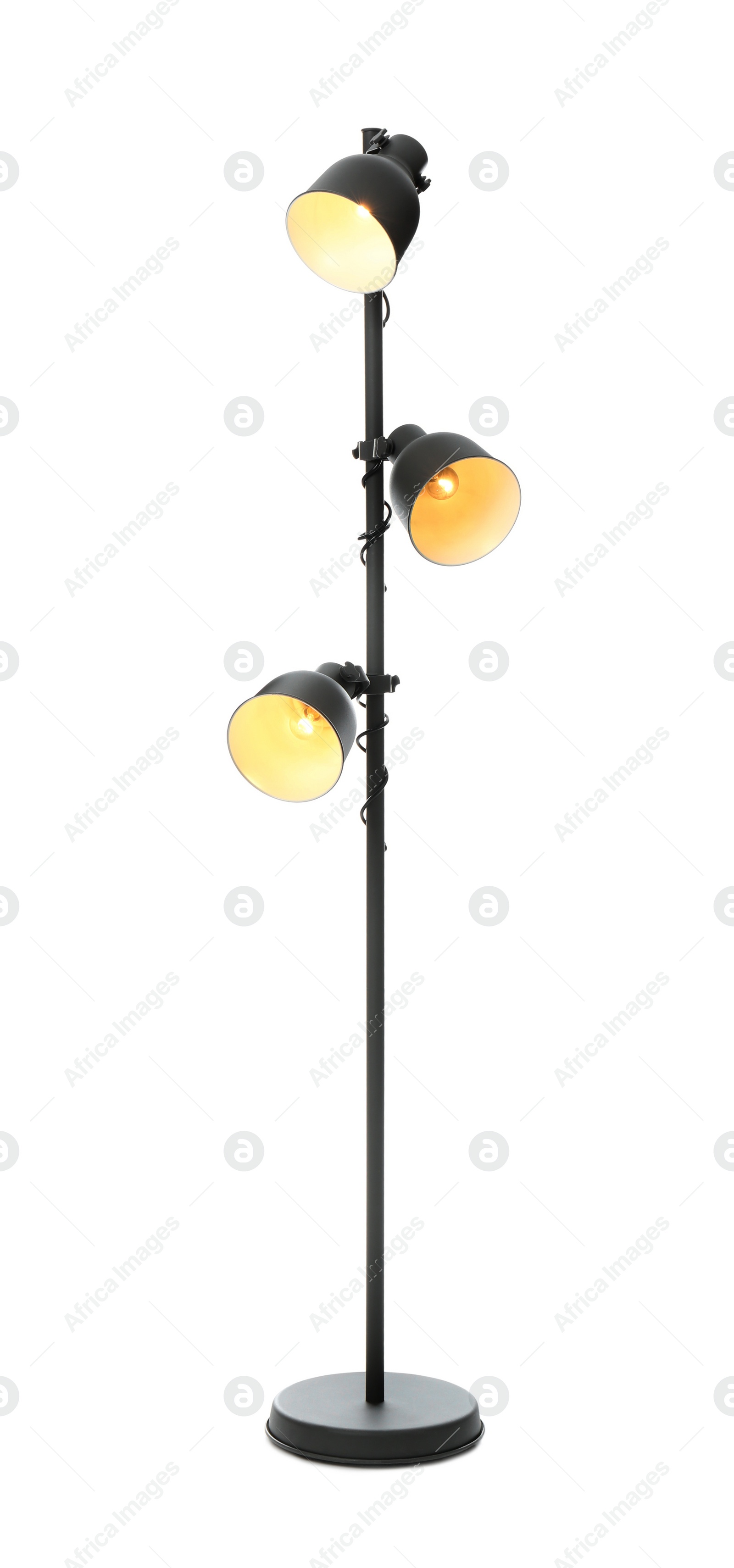 Photo of Modern floor lamp on white background. Idea for interior design