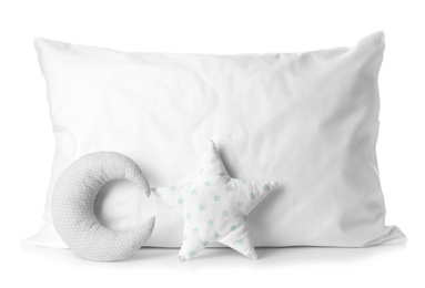 Photo of Blank and decorative pillows on white background