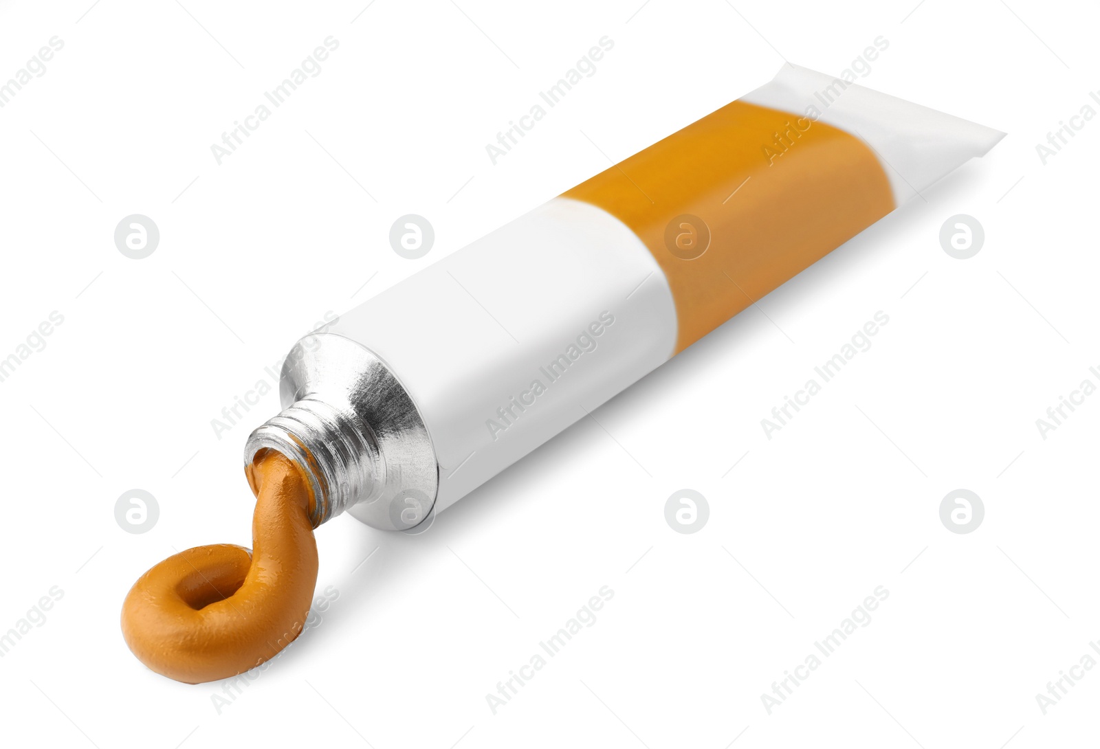 Photo of Tube with oil paint on white background
