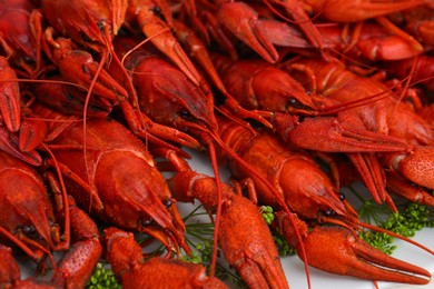 Photo of Closeup view of delicious red boiled crayfish