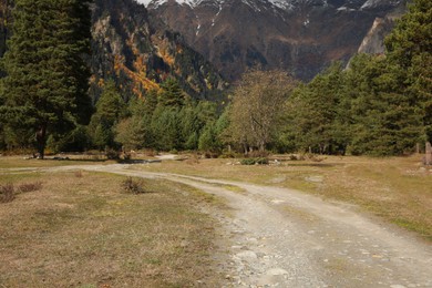 Photo of Picturesque view of pathway in beautiful mountains