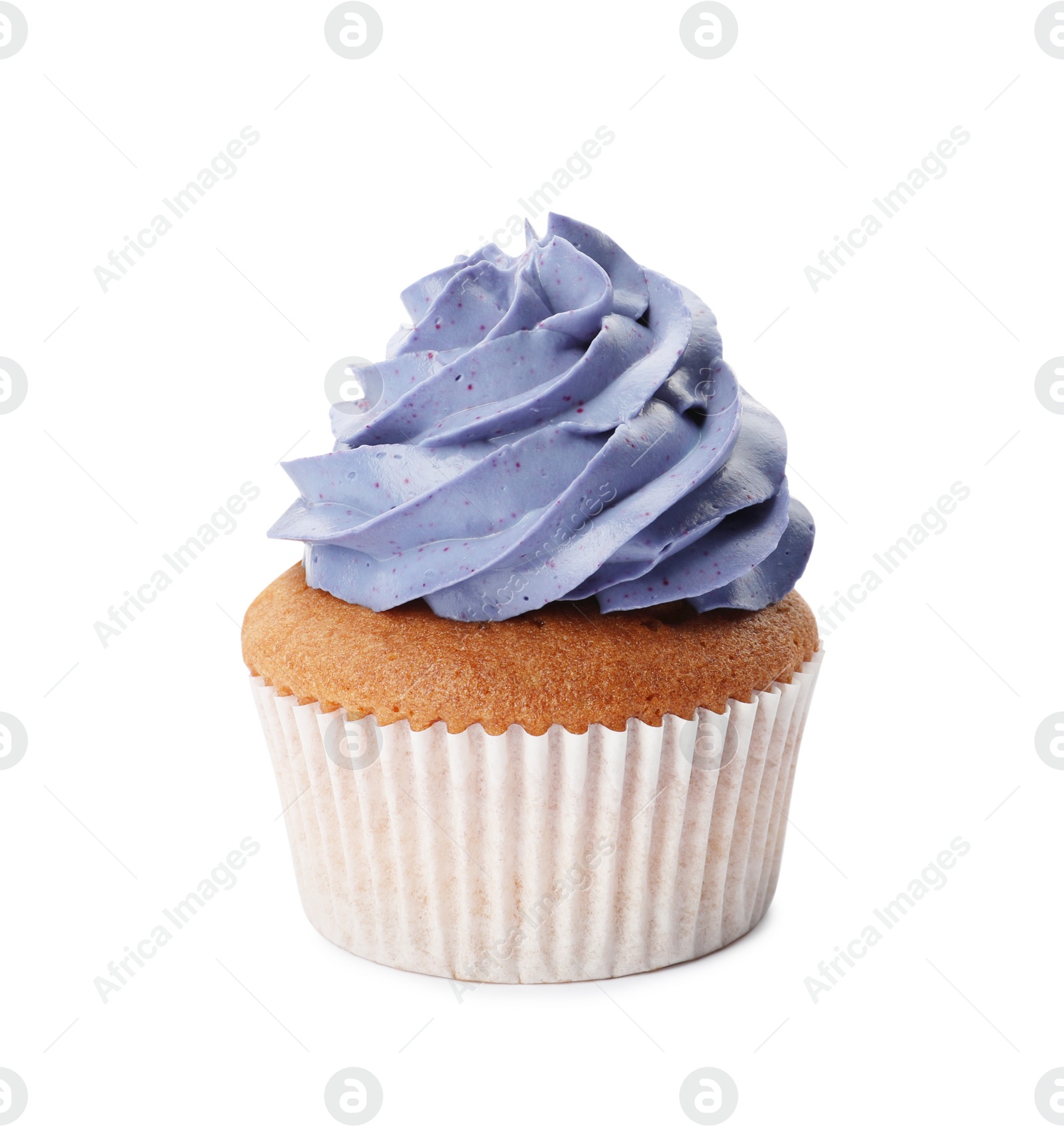 Photo of Delicious cupcake with cream isolated on white