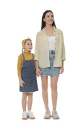 Little girl with her mother on white background