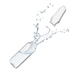 Image of Open glass ampoule with pharmaceutical product on white background