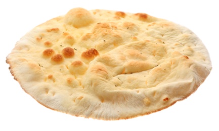 Traditional Italian focaccia bread isolated on white