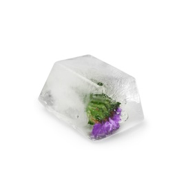 Ice cube with flower on white background