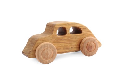 Photo of Wooden car isolated on white. Children's toy