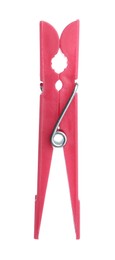 Bright pink plastic clothespin isolated on white