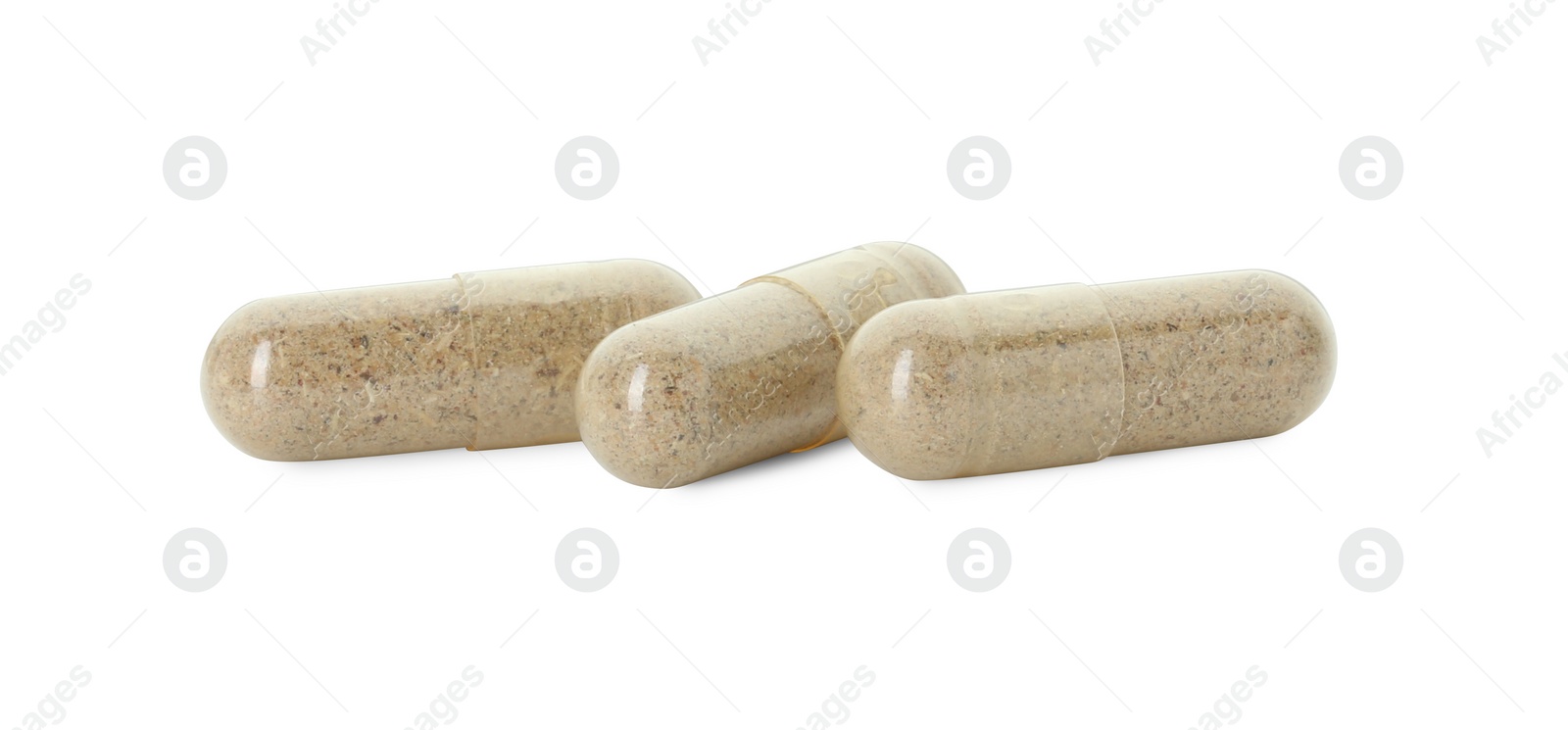 Photo of Vitamin capsules isolated on white. Health supplement