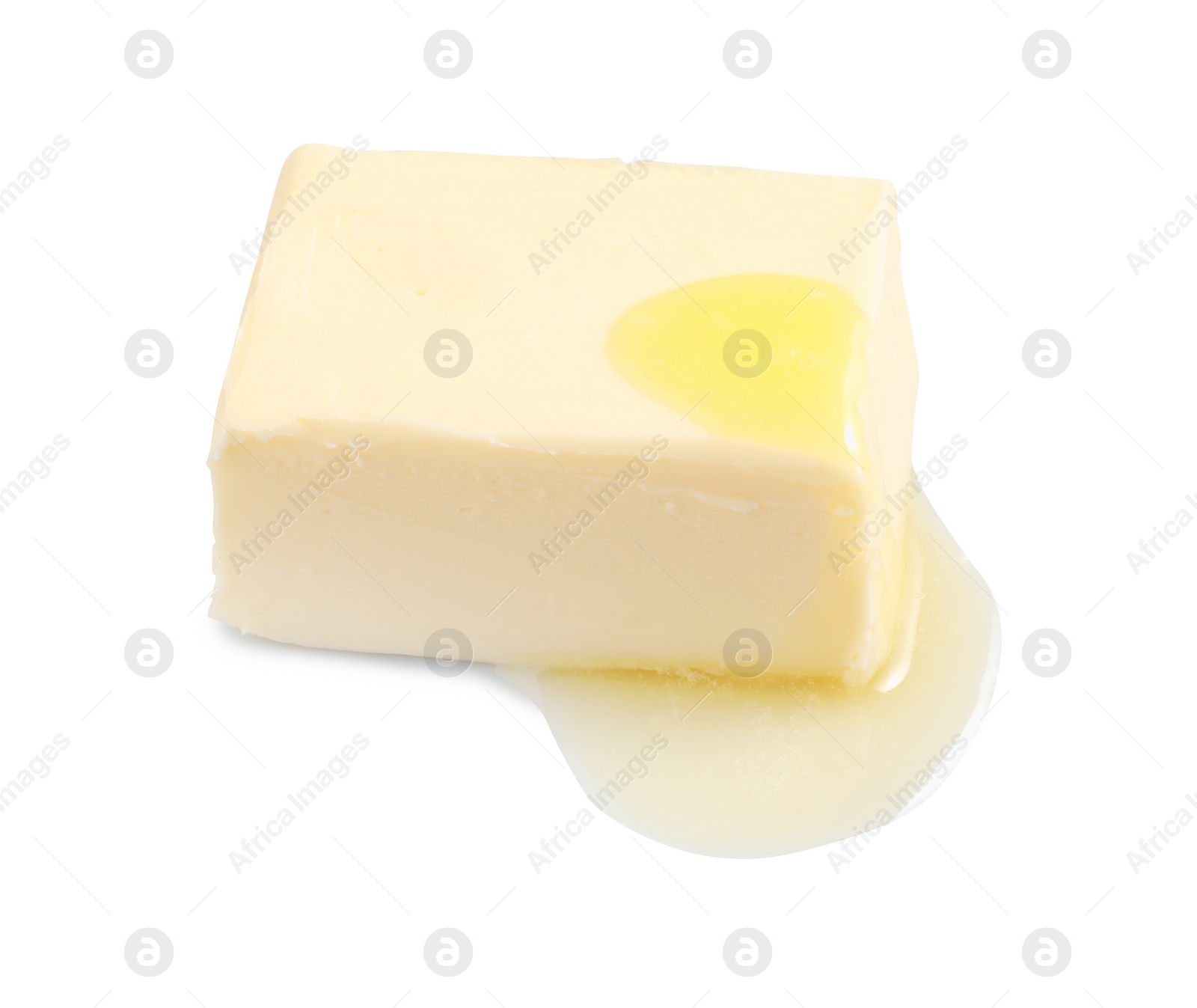 Photo of Piece of melting butter on white background