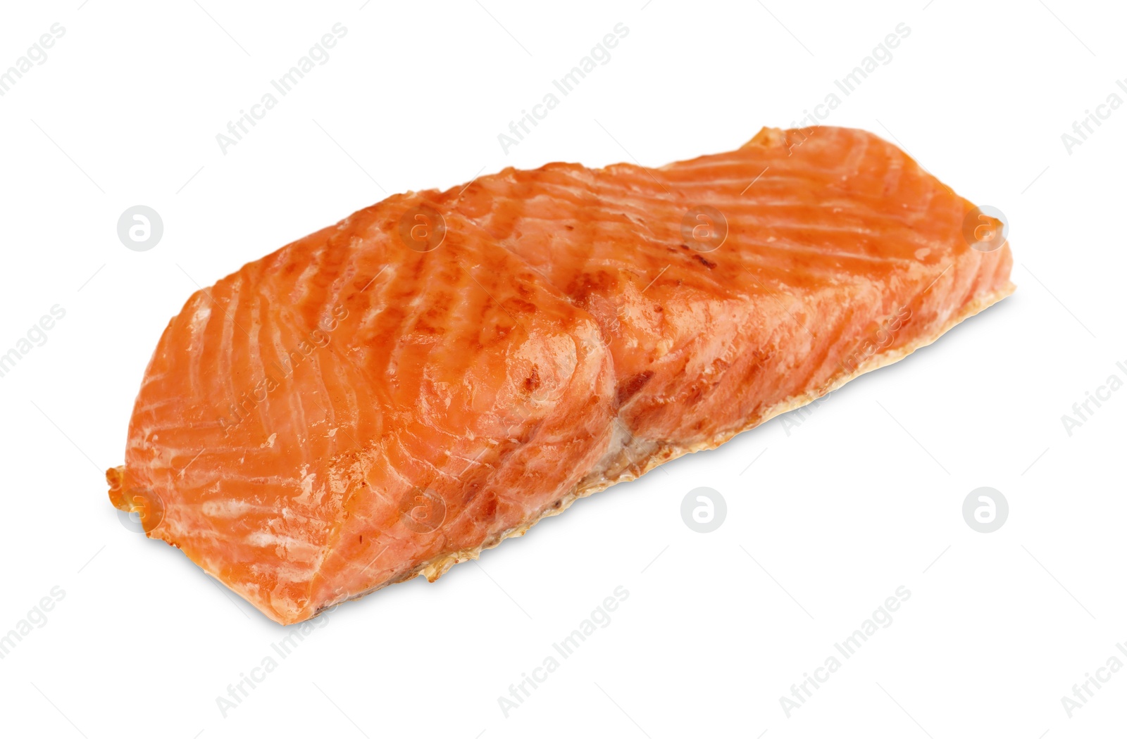 Photo of Piece of tasty grilled salmon isolated on white