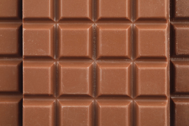 Photo of Delicious milk chocolate as background, closeup view