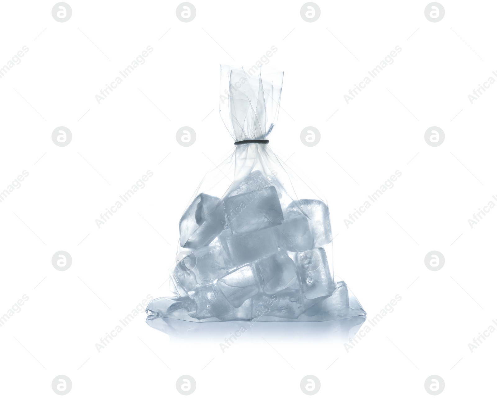 Photo of Ice cubes in plastic bag isolated on white