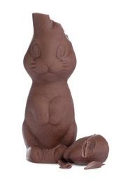 Photo of Broken chocolate Easter bunny isolated on white