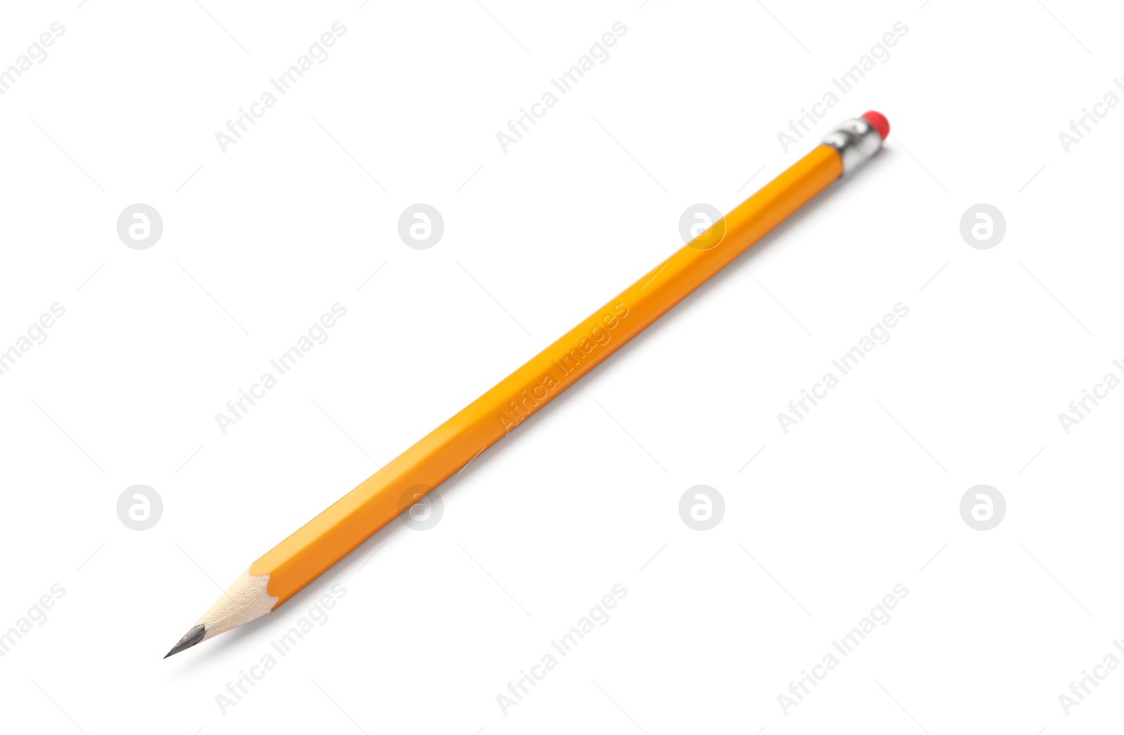 Photo of Graphite pencil with eraser isolated on white. School stationery