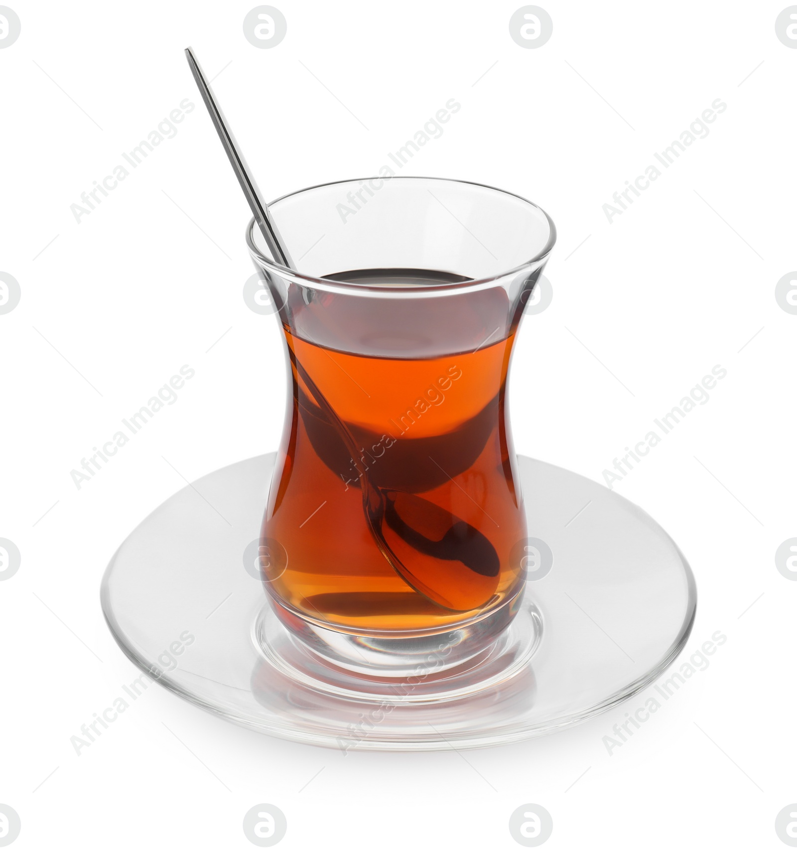 Photo of Tasty Turkish tea in glass isolated on white