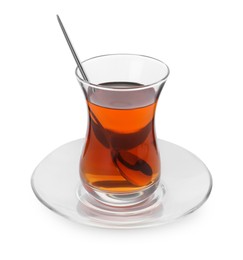 Tasty Turkish tea in glass isolated on white