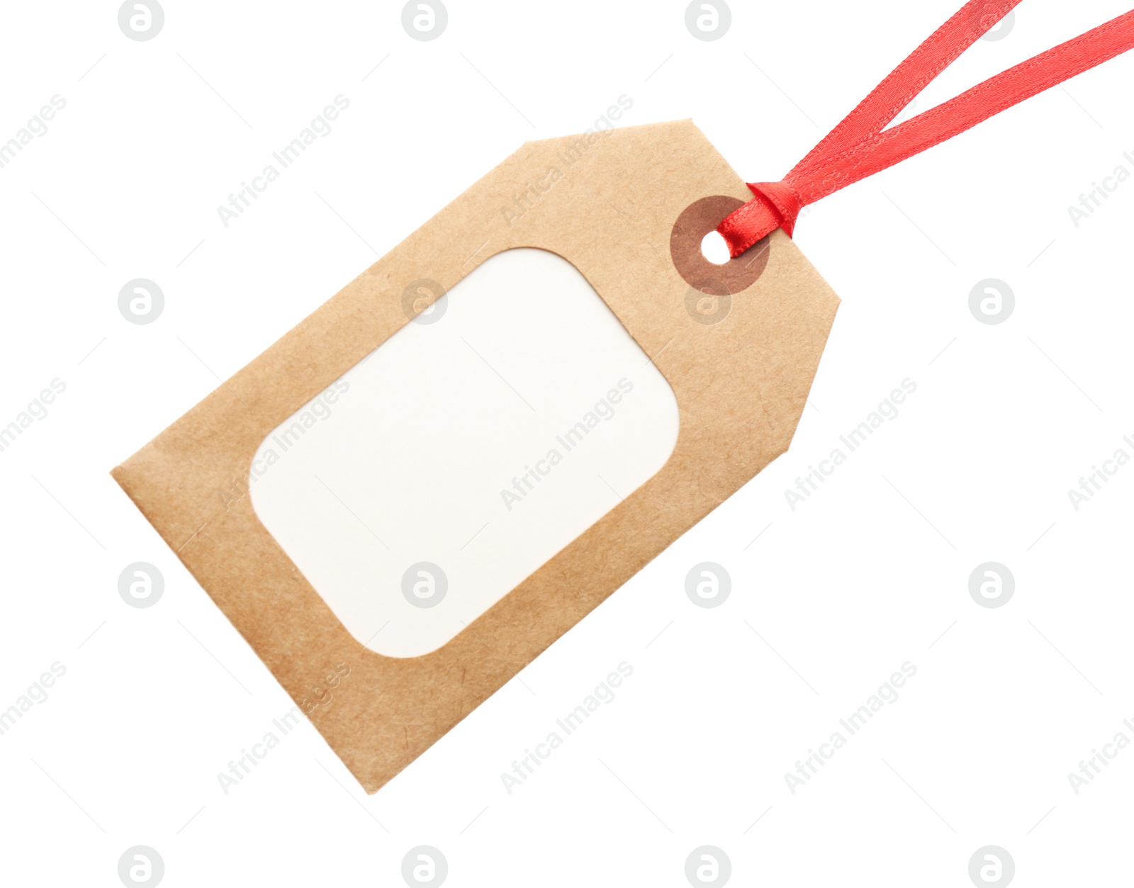 Photo of Cardboard gift tag with space for text isolated on white