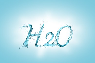 Image of Chemical formula H2O made of water on light blue background