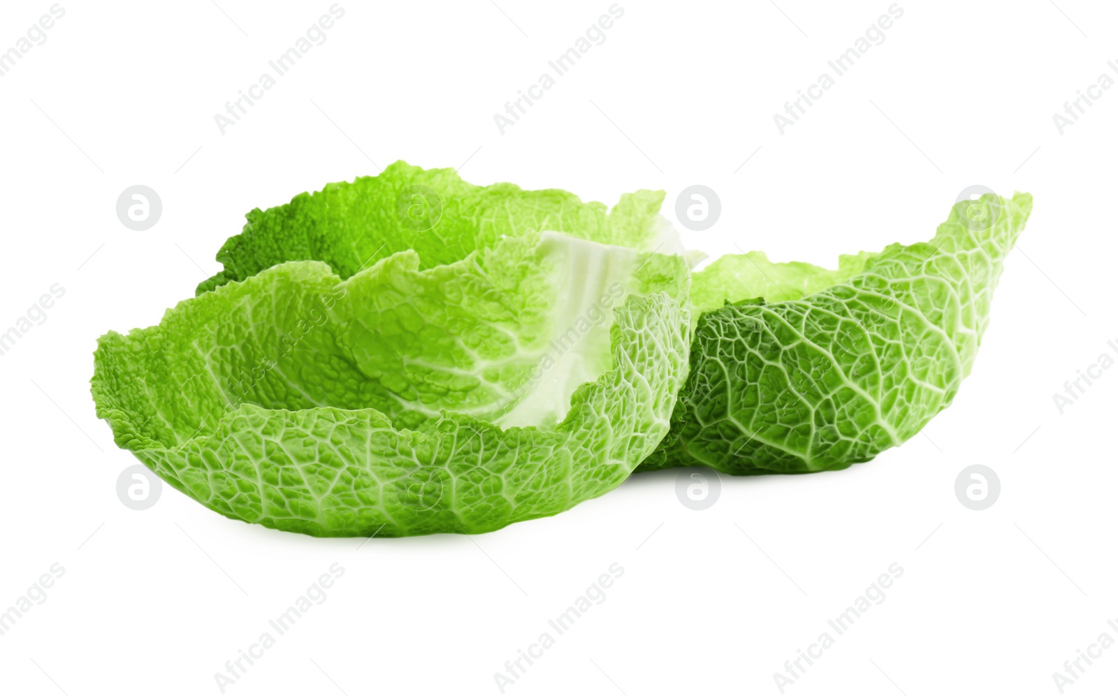 Photo of Fresh leaves of savoy cabbage on white background