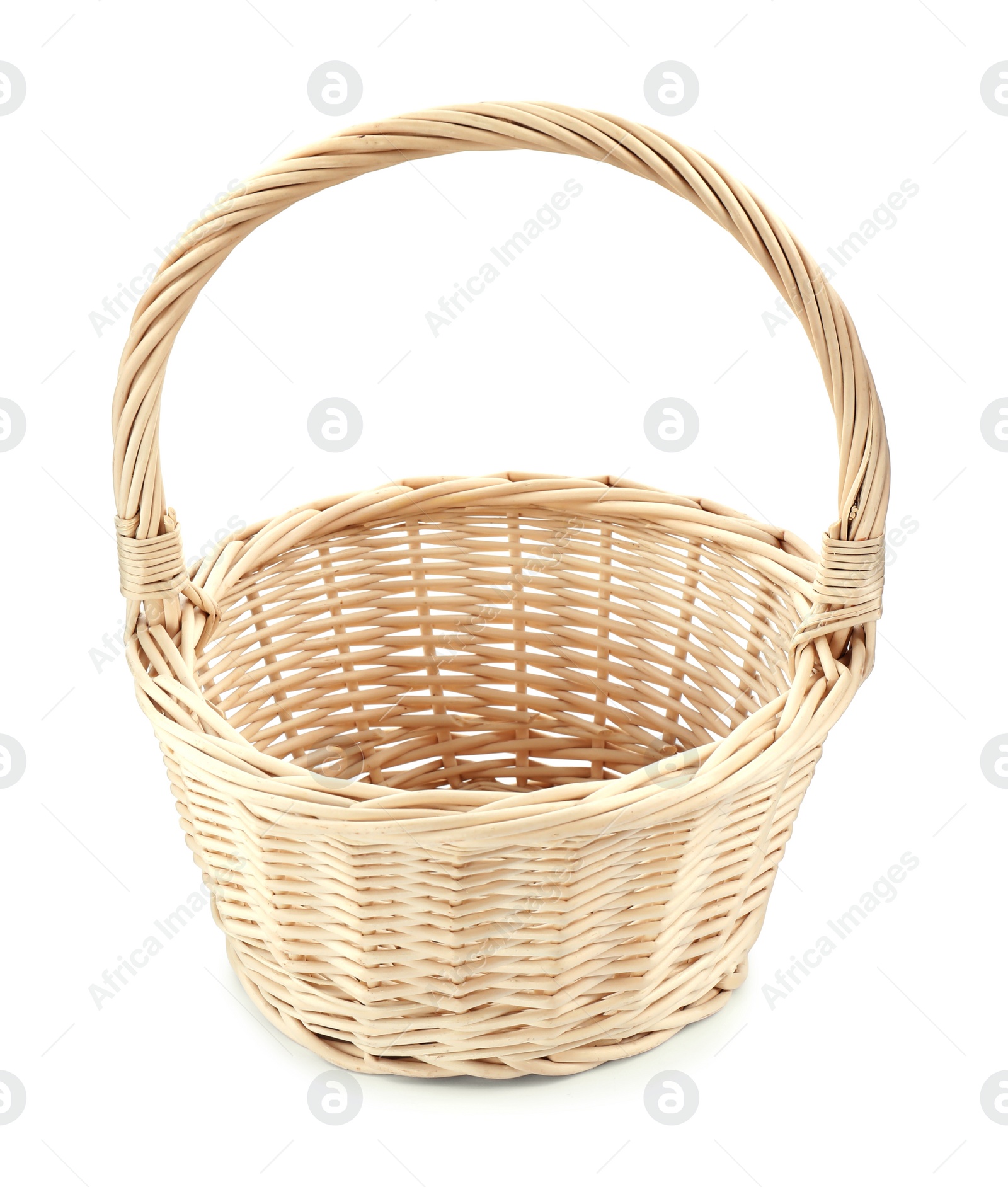 Photo of Light decorative wicker basket isolated on white