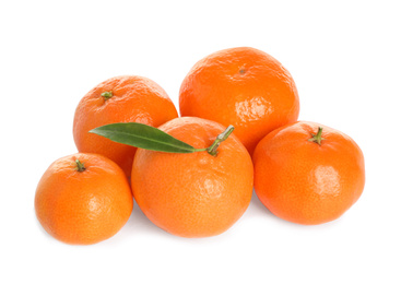 Pile of fresh juicy tangerines isolated on white