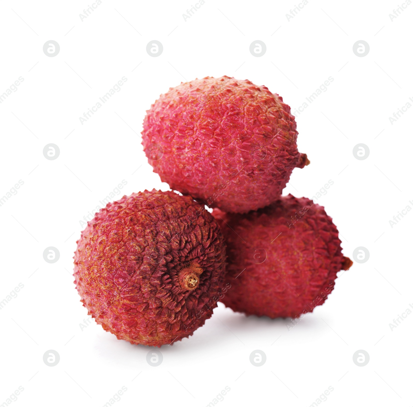 Photo of Fresh ripe lychees on white background. Exotic fruit