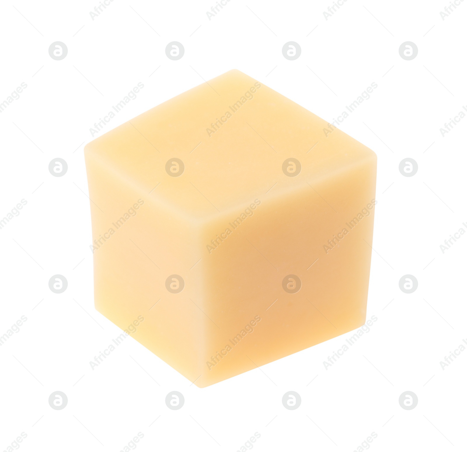 Photo of One cube of tasty cheese isolated on white