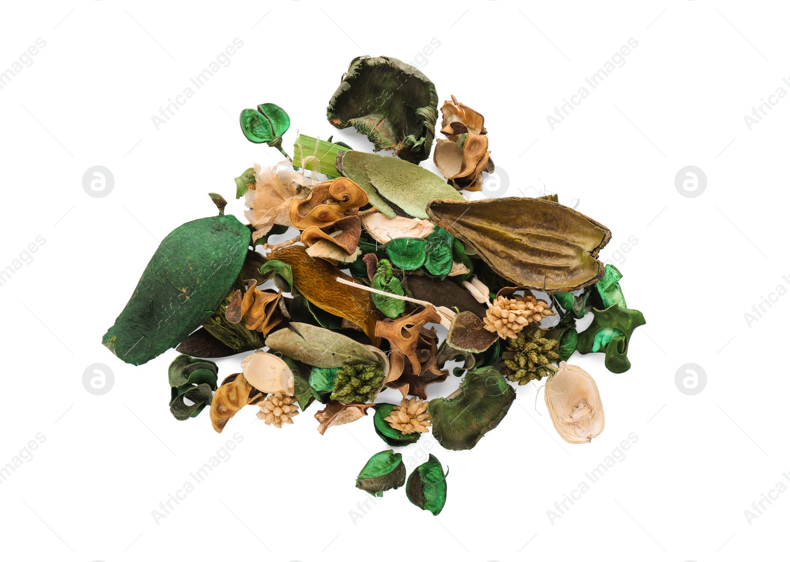 Photo of Pile of scented potpourri on white background, top view