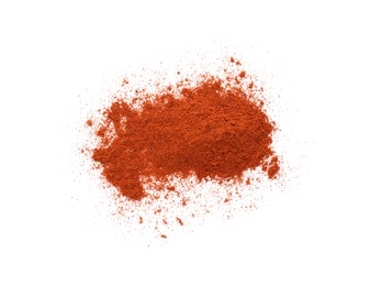 Photo of Aromatic paprika powder isolated on white, top view