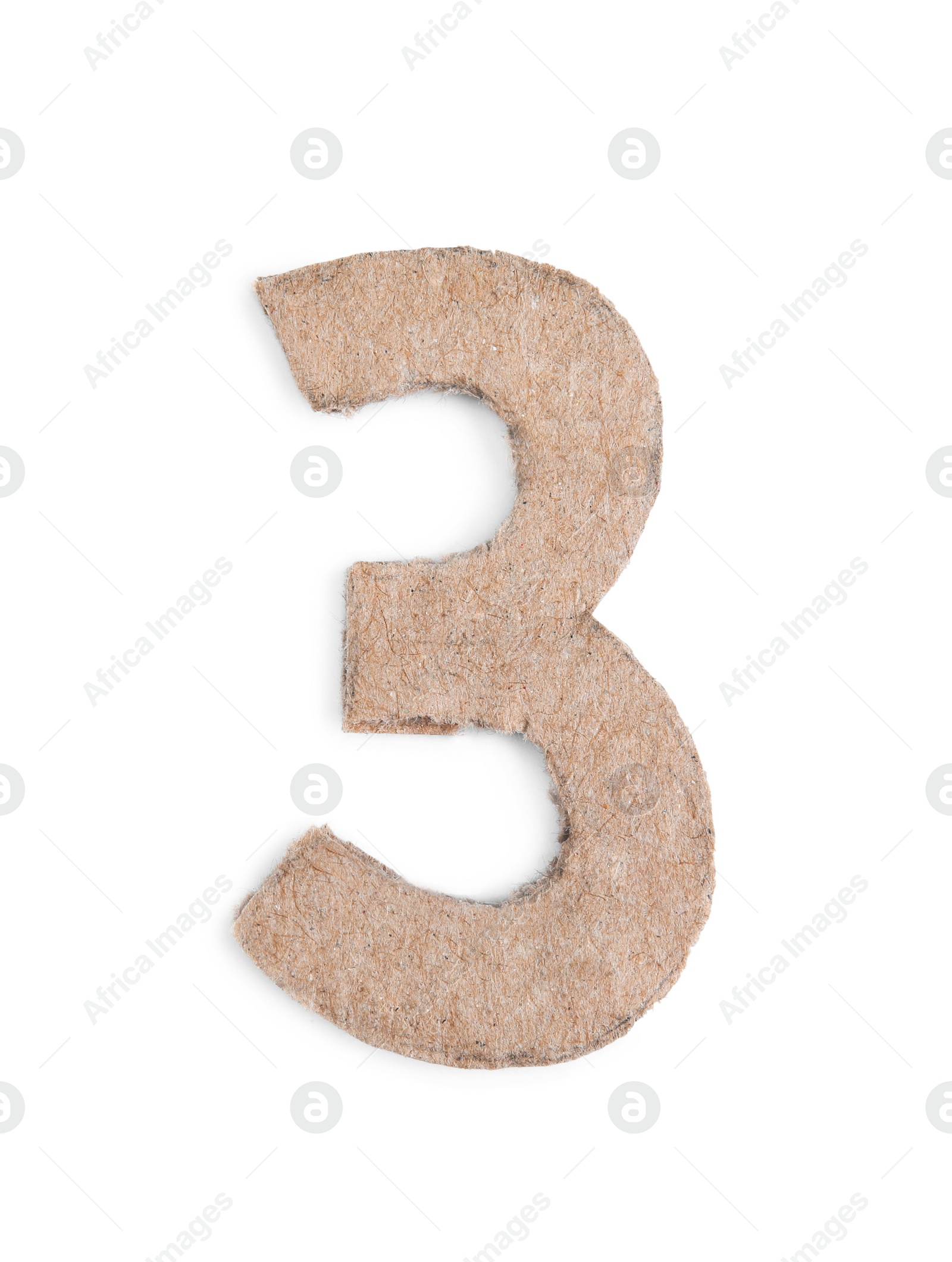 Photo of Number 3 made of cardboard isolated on white