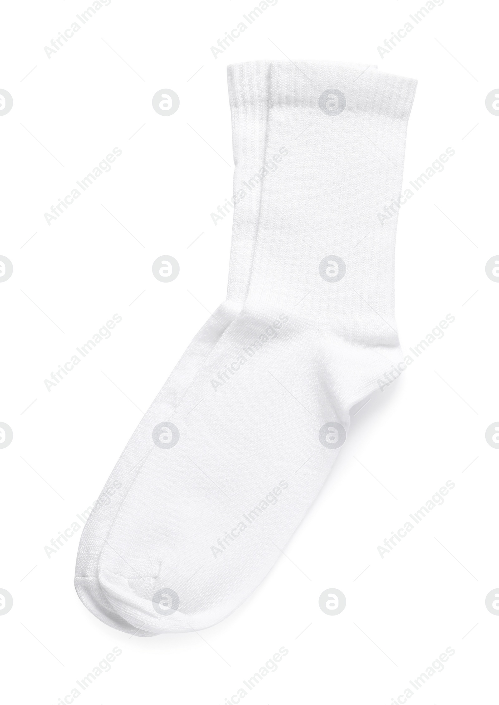 Photo of Pair of stylish clean socks isolated on white, top view