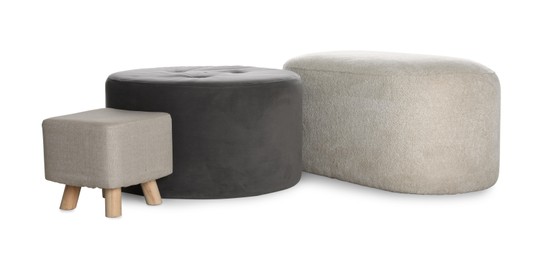 Different poufs on white background. Home design