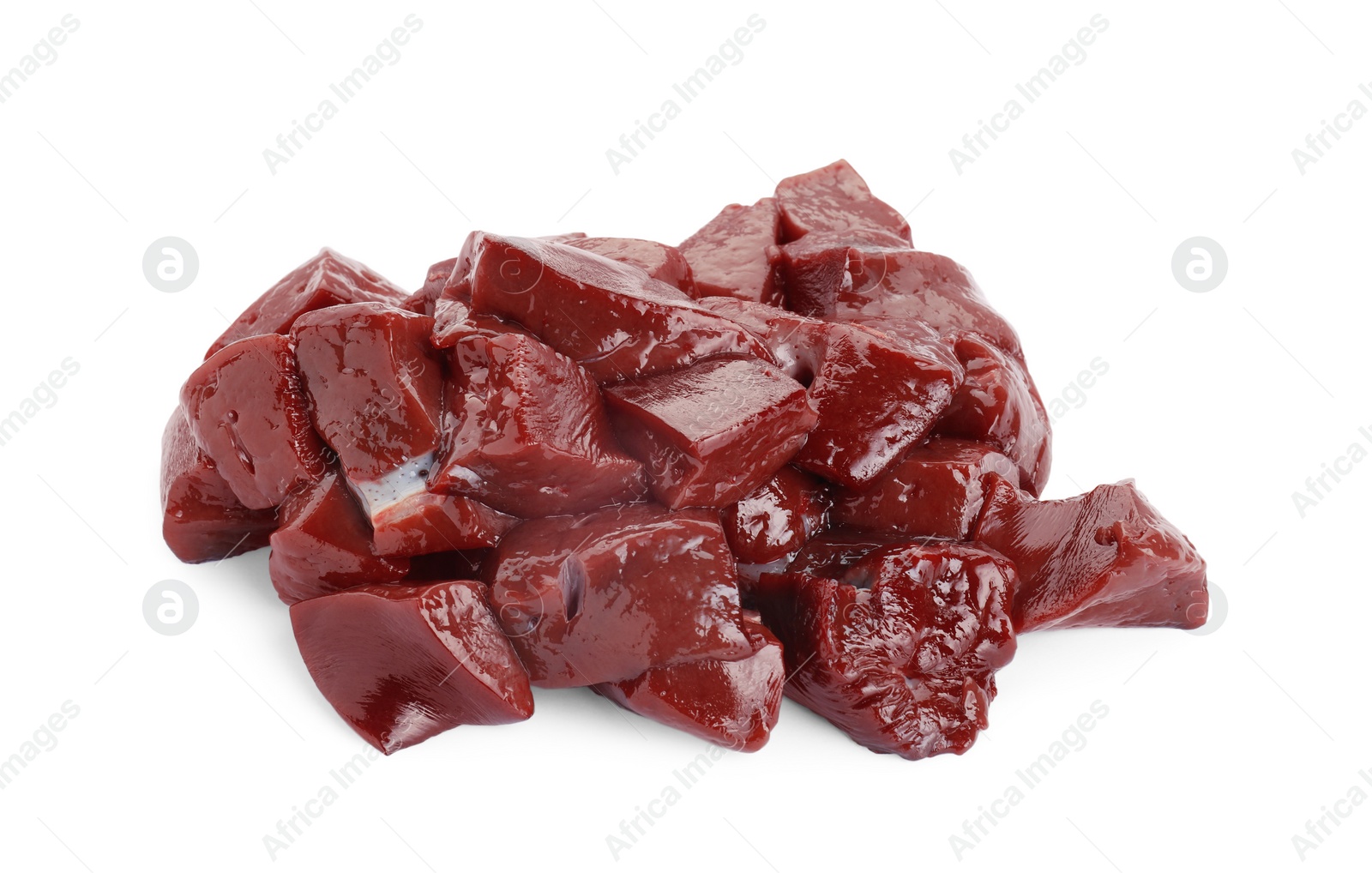 Photo of Cut raw beef liver isolated on white
