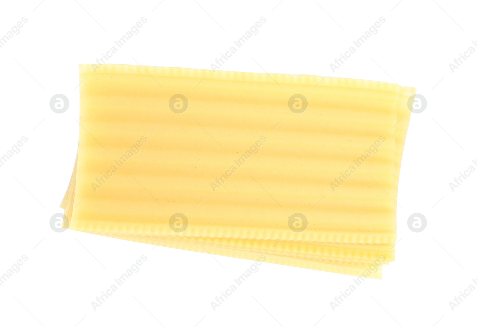 Photo of Stack of uncooked lasagna sheets isolated on white, top view