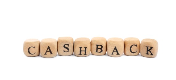 Wooden cubes with word Cashback on white background