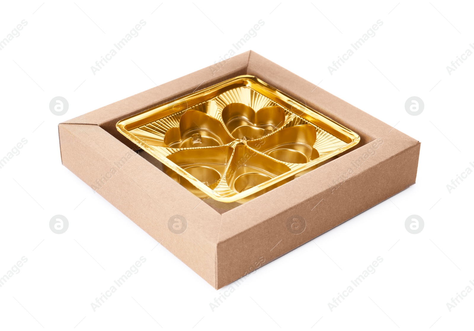 Photo of Empty box of chocolate candies isolated on white